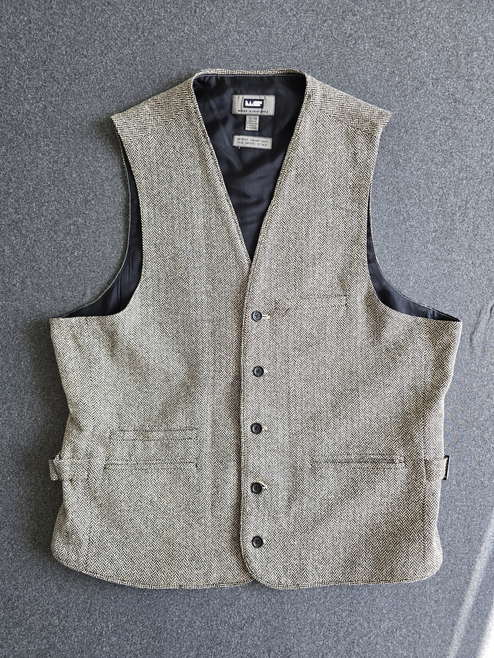 Vintage Wilke Rodriguez Silk Blend Vest Men's XL Beige Herringbone Waistcoat